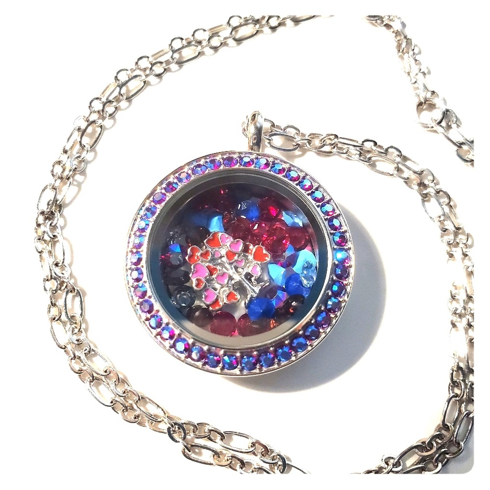 Medium Siam Crystal locket and earring set